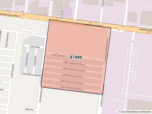 Mapa del código postal 87499, Matamoros, Tamaulipas
