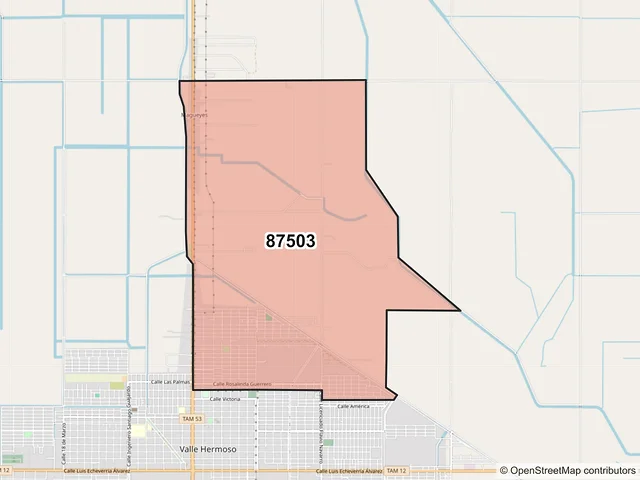 Mapa del código postal 87503, Valle Hermoso, Tamaulipas
