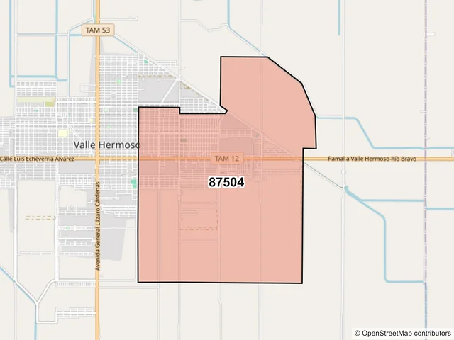 Mapa del código postal 87504, Valle Hermoso, Tamaulipas