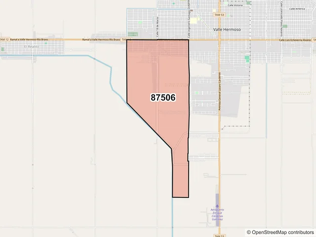 Mapa del código postal 87506, Valle Hermoso, Tamaulipas