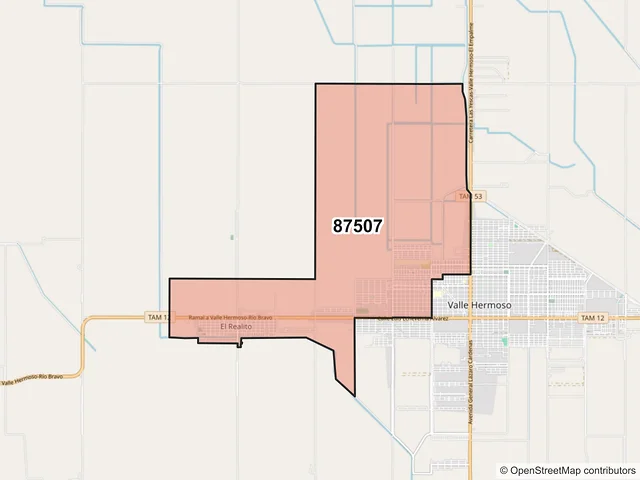 Mapa del código postal 87507, Valle Hermoso, Tamaulipas