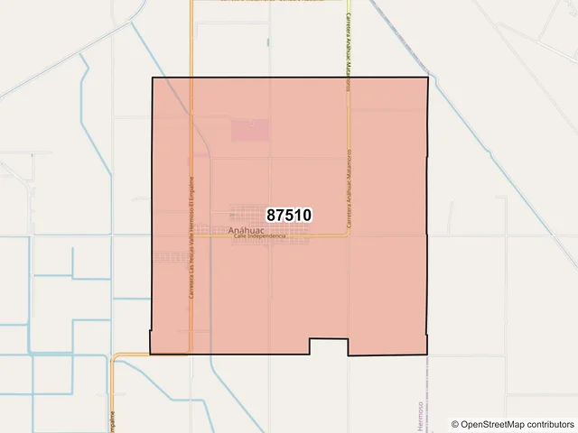Mapa del código postal 87510, Valle Hermoso, Tamaulipas