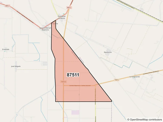 Mapa del código postal 87511, Valle Hermoso, Tamaulipas