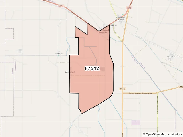 Mapa del código postal 87512, Valle Hermoso, Tamaulipas