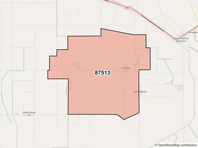 Mapa del código postal 87513, Valle Hermoso, Tamaulipas