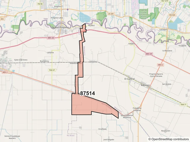 Mapa del código postal 87514, Valle Hermoso, Tamaulipas