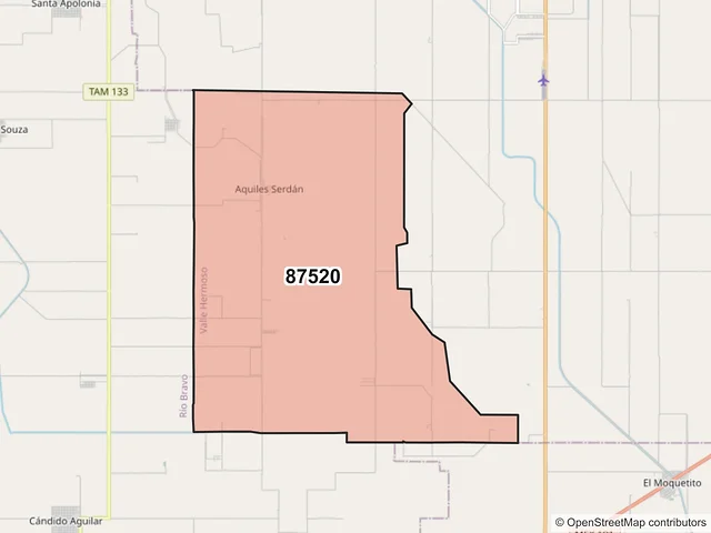 Mapa del código postal 87520, Valle Hermoso, Tamaulipas
