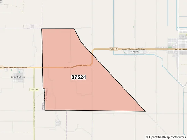 Mapa del código postal 87524, Valle Hermoso, Tamaulipas