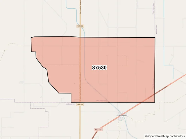 Mapa del código postal 87530, Valle Hermoso, Tamaulipas