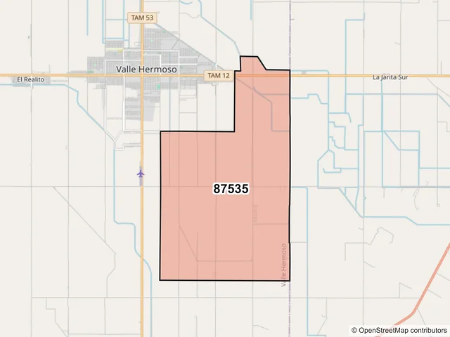 Mapa del código postal 87535, Valle Hermoso, Tamaulipas
