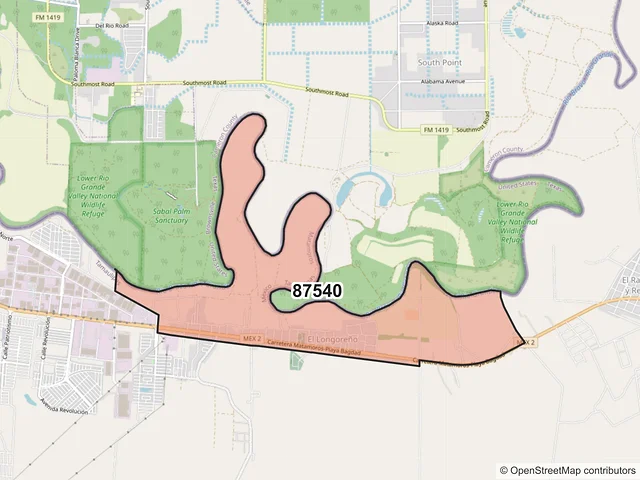 Mapa del código postal 87540, Matamoros, Tamaulipas