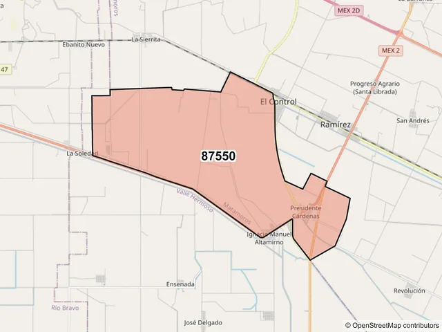 Mapa del código postal 87550, Matamoros, Tamaulipas