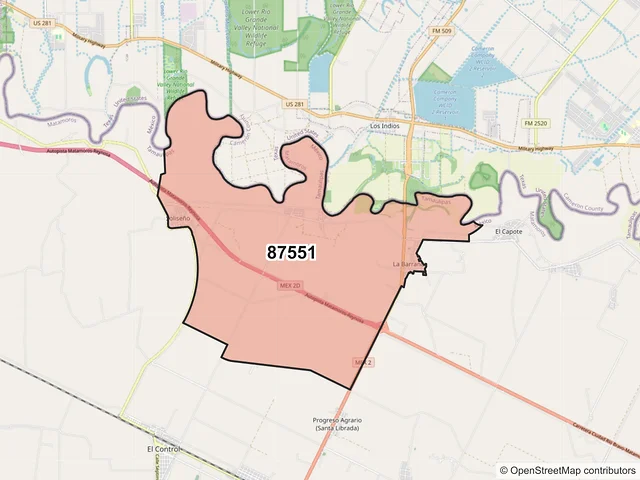 Mapa del código postal 87551, Matamoros, Tamaulipas
