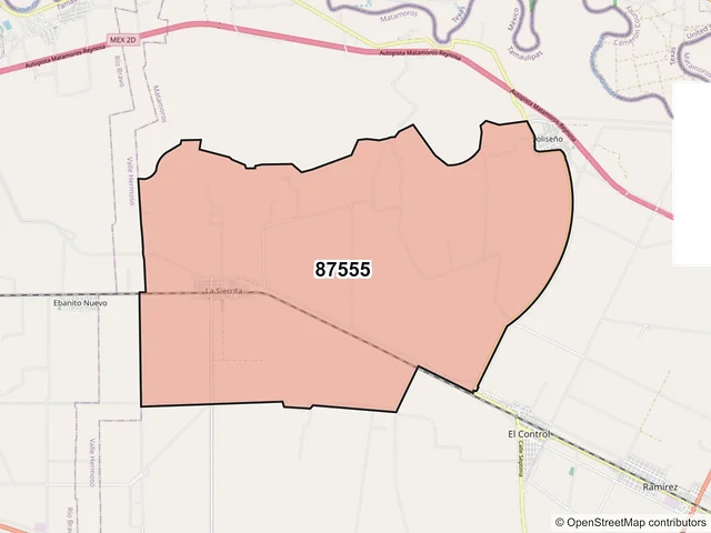 Mapa del código postal 87555, Matamoros, Tamaulipas