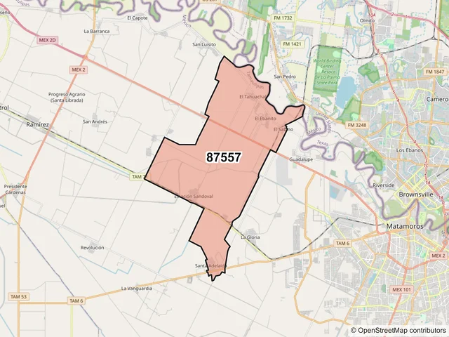Mapa del código postal 87557, Matamoros, Tamaulipas