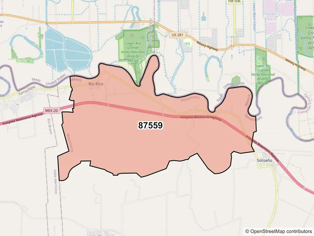 Mapa del código postal 87559, Matamoros, Tamaulipas