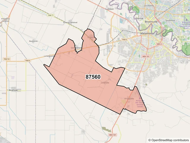 Mapa del código postal 87560, Matamoros, Tamaulipas