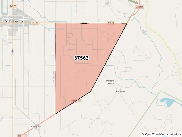 Mapa del código postal 87563, Matamoros, Tamaulipas