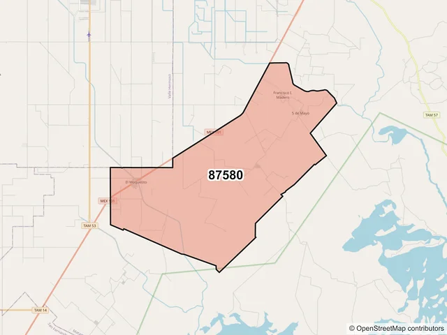 Mapa del código postal 87580, Matamoros, Tamaulipas