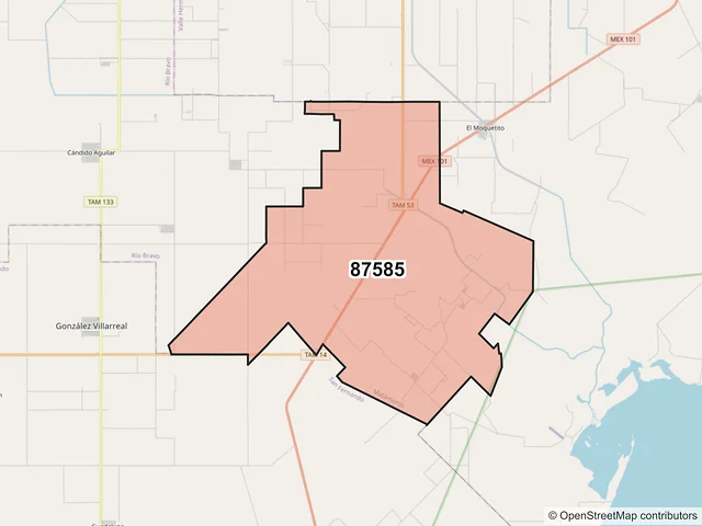 Mapa del código postal 87585, Matamoros, Tamaulipas