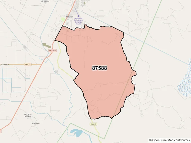 Mapa del código postal 87588, Matamoros, Tamaulipas