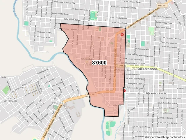 Mapa del código postal 87600, San Fernando, Tamaulipas