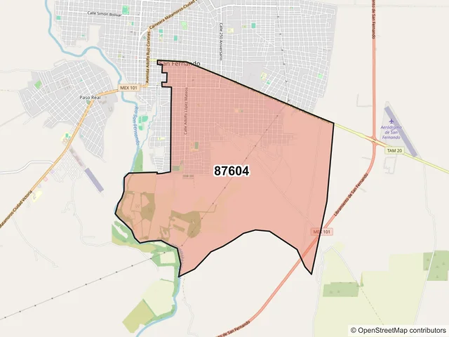 Mapa del código postal 87604, San Fernando, Tamaulipas