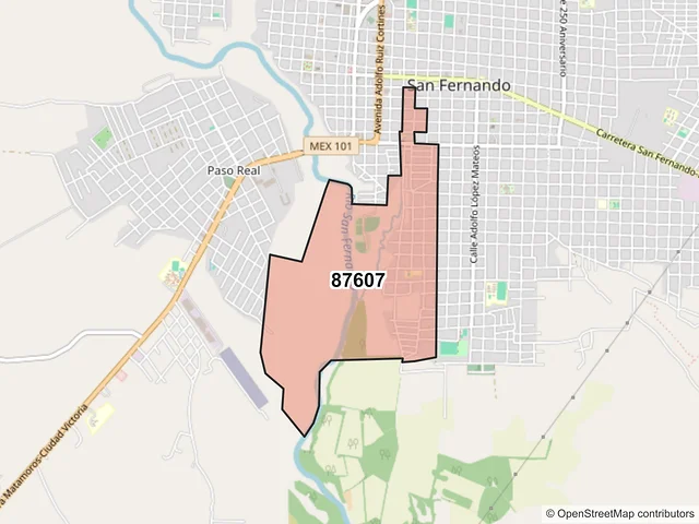 Mapa del código postal 87607, San Fernando, Tamaulipas