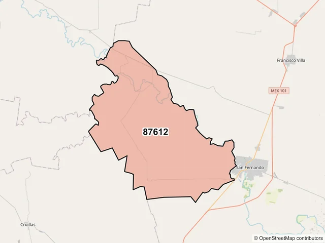 Mapa del código postal 87612, San Fernando, Tamaulipas