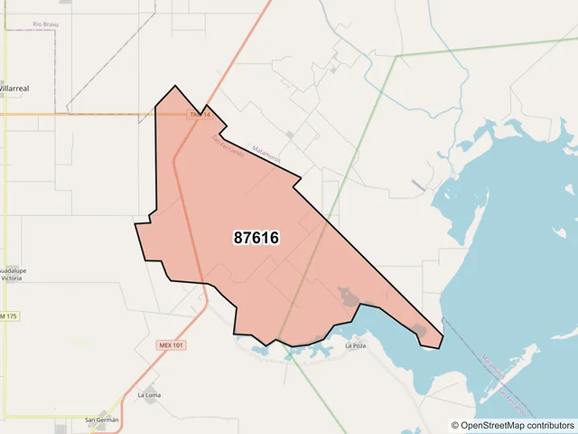 Mapa del código postal 87616, San Fernando, Tamaulipas