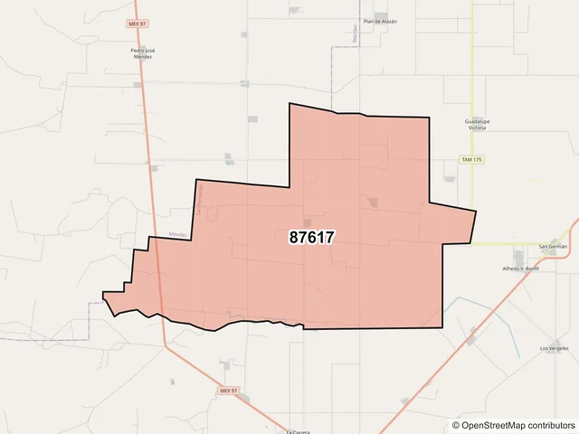 Mapa del código postal 87617, San Fernando, Tamaulipas
