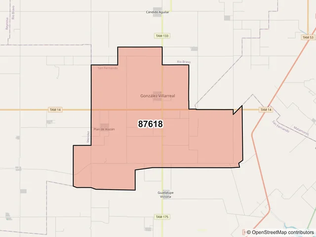 Mapa del código postal 87618, San Fernando, Tamaulipas