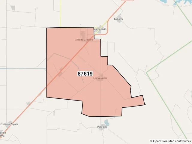 Mapa del código postal 87619, San Fernando, Tamaulipas