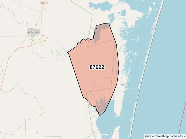 Mapa del código postal 87622, San Fernando, Tamaulipas