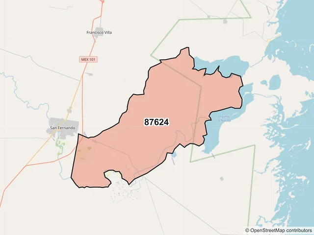 Mapa del código postal 87624, San Fernando, Tamaulipas