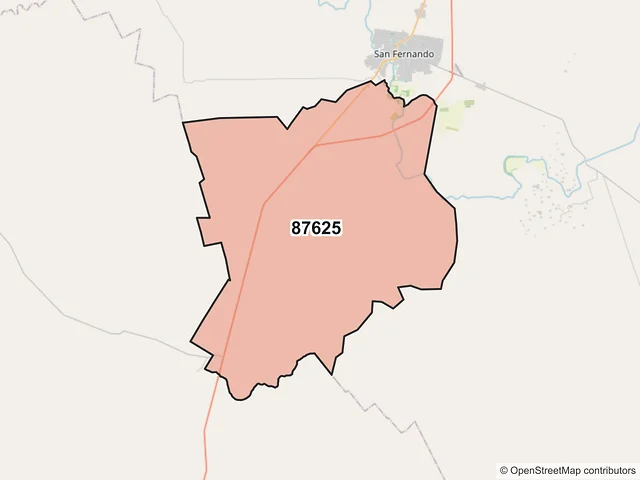 Mapa del código postal 87625, San Fernando, Tamaulipas