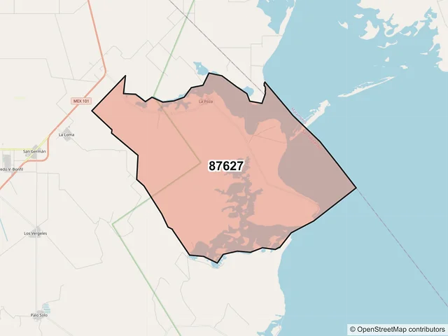 Mapa del código postal 87627, San Fernando, Tamaulipas
