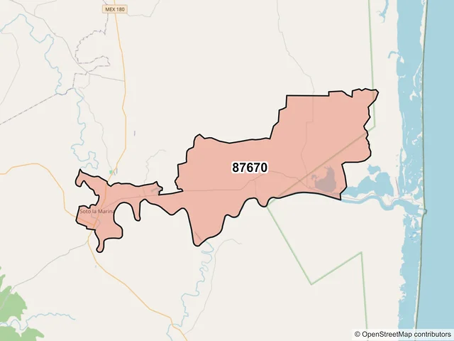 Mapa del código postal 87670, Soto la Marina, Tamaulipas