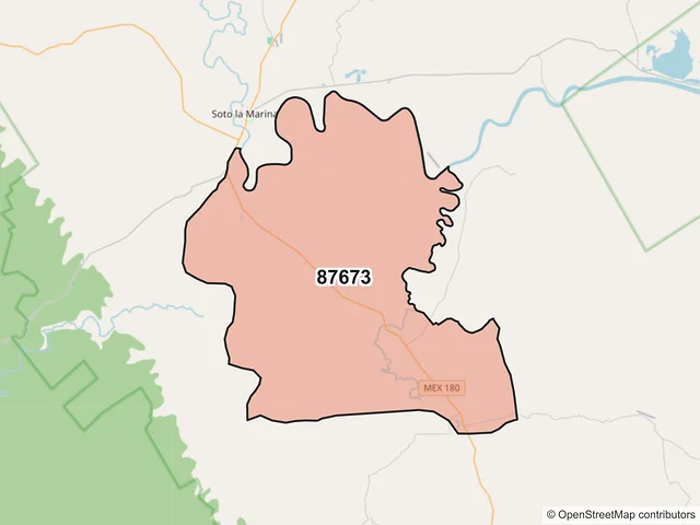 Mapa del código postal 87673, Soto la Marina, Tamaulipas