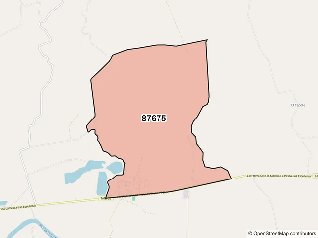 Mapa del código postal 87675, Soto la Marina, Tamaulipas