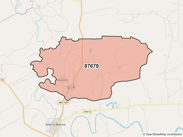 Mapa del código postal 87679, Soto la Marina, Tamaulipas