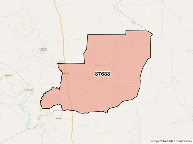 Mapa del código postal 87688, Soto la Marina, Tamaulipas
