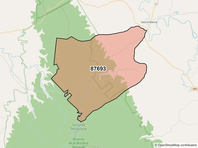 Mapa del código postal 87693, Soto la Marina, Tamaulipas