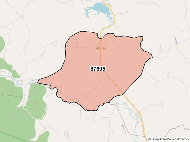 Mapa del código postal 87695, Soto la Marina, Tamaulipas