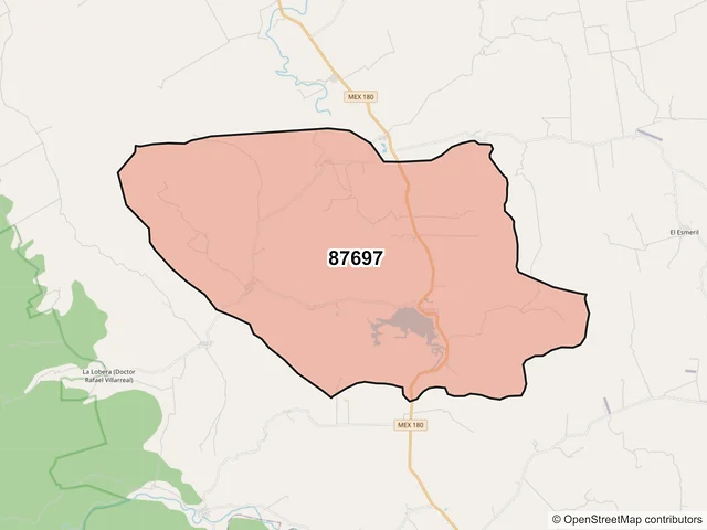 Mapa del código postal 87697, Soto la Marina, Tamaulipas