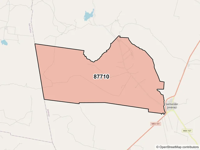 Mapa del código postal 87710, Jiménez, Tamaulipas