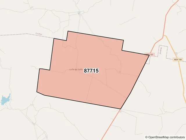 Mapa del código postal 87715, Jiménez, Tamaulipas
