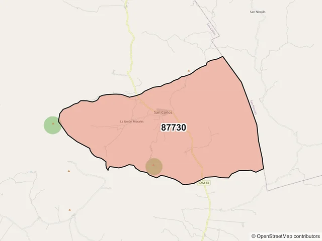 Mapa del código postal 87730, San Carlos, Tamaulipas