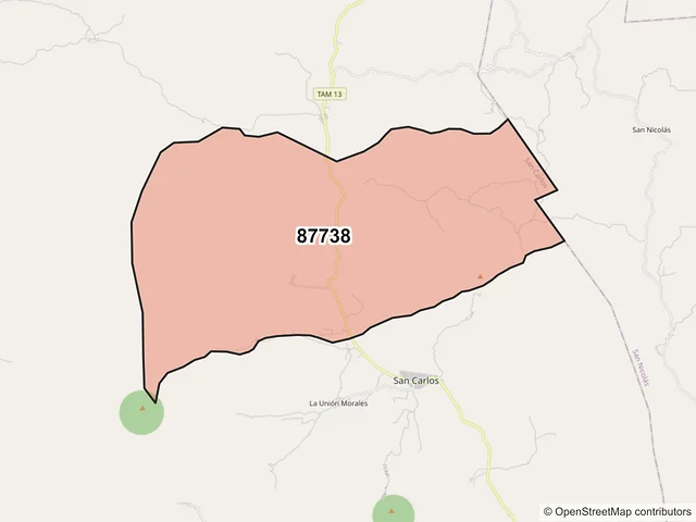 Mapa del código postal 87738, San Carlos, Tamaulipas