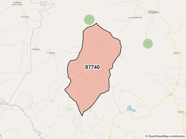 Mapa del código postal 87740, San Carlos, Tamaulipas